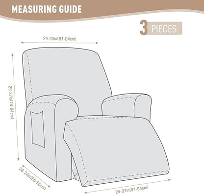 KinCam Recliner Covers, Stretch Reclining Chair Covers, Recliner Sofa Slipcovers Stripe Jacquard Recliner Couch Covers Furniture Protector Covers for Pet Kid (1 Seater, Cream)