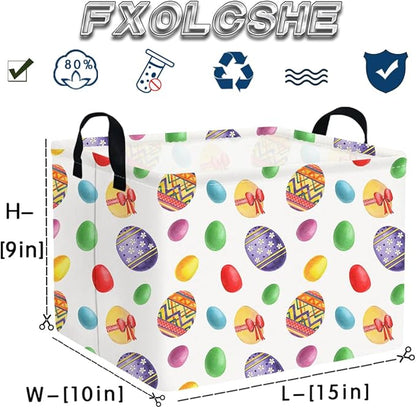 FXOLCSHE Rectangular Easter basket,Laundry Hamper,Kids Toy Storage Basket for baby Bedroom,Kids Storage Bin,Toy Gift Organizerm,Easter Home Decor(Flower egg)