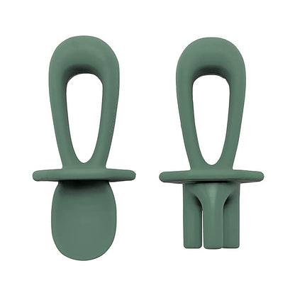 Tiny Twinkle Silicone Training Utensils - Baby Spoons and Baby Forks For Self-Feeding Training - Silicone Baby Led Weaning Utensils For Toddlers And Babies 6-24 Months - Baby Feeding Supplies (Olive)