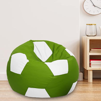 Ample Decor Soccer Bean Bag Cover (Filler Not Included), Leatherette Durable Double Stitched Material Sturdy Zippers, Ideal for Children and Teenagers - White and Green