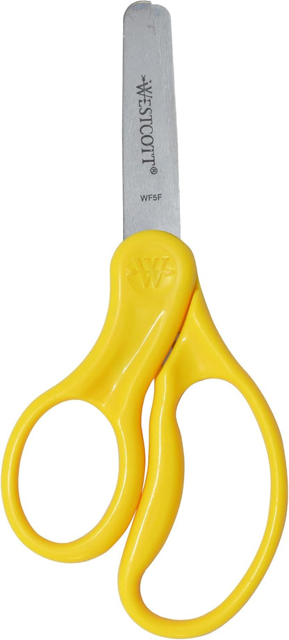 Westcott 13594 Left-Handed Scissors, Hard Handle Kids' Scissors, Ages 4-8, 5-Inch Blunt Tip, Color Varies