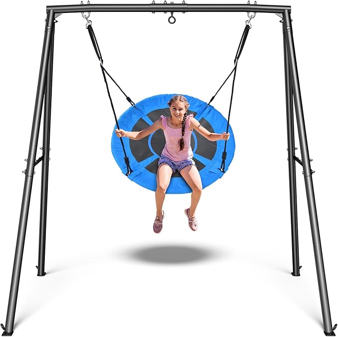 Trekassy Saucer Swing with Frame for Kids Outdoor, 440lbs Swing Set with Heavy Duty Metal Stand for Backyard, Outdoor Kids Play Equipment (Patented)