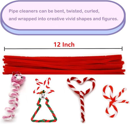 Cldamecy 100 pcs Red Pipe Cleaners with 20 pcs Googly Eyes,Chenille Stems for Craft Project,Craft Pipe Cleaners for DIY Projects,Arts and Holiday Decoration