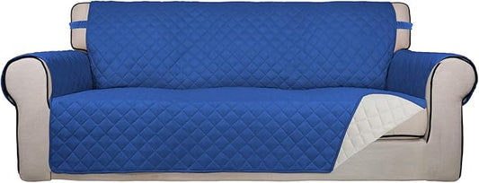 PureFit Reversible Quilted Sofa Cover, Water Resistant Slipcover Furniture Protector, Washable Couch Cover with Non Slip and Elastic Straps for Kids, Pets (Sofa, Classic Blue/Ivory)