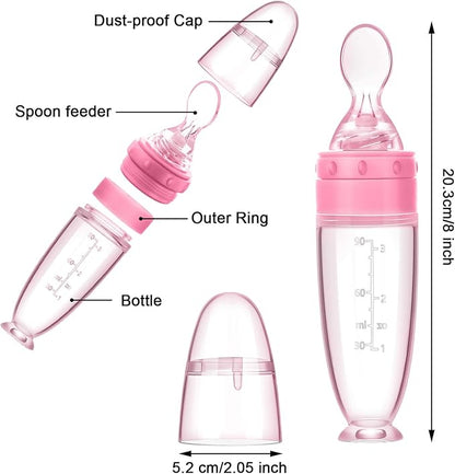 2 Pieces Silicone Baby Spoons Baby Feeding Spoon with Standing Base for Infant 0-24 Months Dispensing and Feeding (Pink)