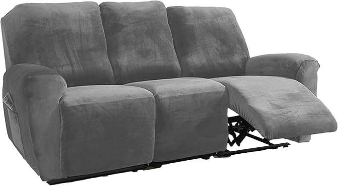 NORTHERN BROTHERS Stretchy Recliner Chair Covers, Velvet Recliner Covers, Lazy Boy Chair Cover (Light Grey, 3 Seat)