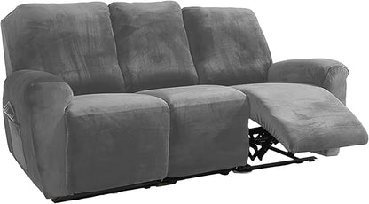 NORTHERN BROTHERS Stretchy Recliner Chair Covers, Velvet Recliner Covers, Lazy Boy Chair Cover (Light Grey, 3 Seat)