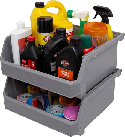 ReadySpace Plastic Containers for Organizing and Storage Bins for Closet, Kitchen, Office, Garage or Pantry Organization, Stackable Bins, Extra Large (14.8" x 16.5" x 7"), 4-Pack, Grey