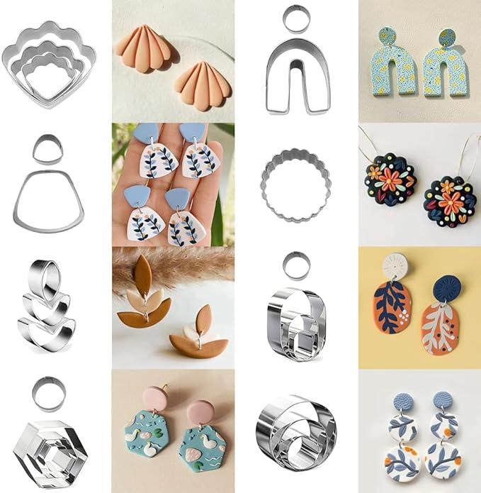 PTFJZ Polymer Clay Cutters for Earring Making 76pcs Clay Tools Set 67 Shapes Stainless Steel Clay Cutters with 8 Circle Shape Cutters 1 Letter Stamp