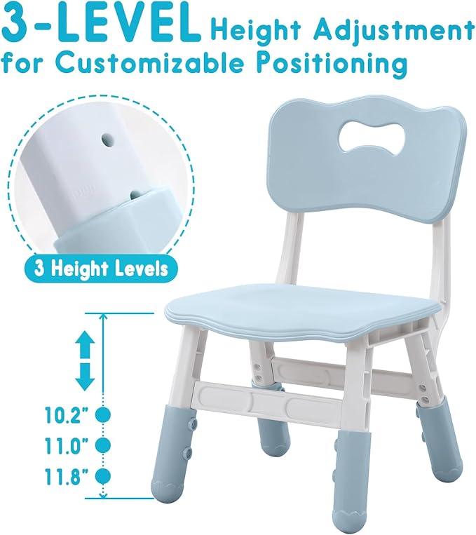 Kids Chair Height Adjustable Toddler Chair Max Load 220LBS Plastic Indoor Outdoor Chair for Children Age 1-6 School Home Daycare Use Bluegrey