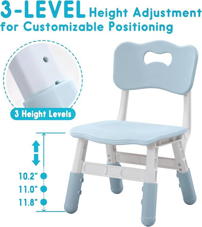 Kids Chair Height Adjustable Toddler Chair Max Load 220LBS Plastic Indoor Outdoor Chair for Children Age 1-6 School Home Daycare Use Bluegrey