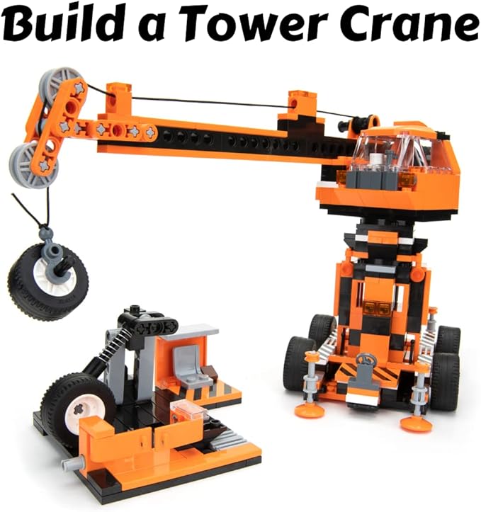 Mobile Crane Building Block Set (475pcs) and Construction Tower Crane. Two Building Kits in one Set! Toy Blocks Suitable for Boys and Girls.