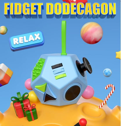 Fidget Dodecagon Cube-Easter Basket Stuffers 12 Sided Fidget Toy Cube for Kids and Adults 12 Sides Stress Relief Cube Fidgets Toys Travel Airplane Essentials for Boys Girls(B3 Blue Sky)