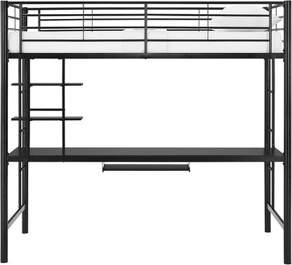 Walker Edison Timothee Urban Industrial Metal Double over Computer Desk Bunk Bed, Full Double, Black