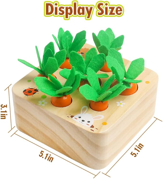 Skrtuan Montessori Toys for Babies 6-12 Months, Wooden Toys for 1 2 3 Year Old Toddlers, Educational Carrot Harvest Shape Sorting Matching Puzzle, Developmental Birthday Gifts for Boys and Girls