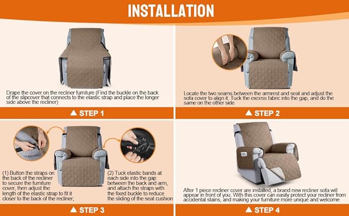 VANSOFY 100% Waterproof Recliner Chair Covers, Recliner Cover Non-Slip Dog Chair Cover Furniture Protector Washable Slipcover with Pocket, Elastic Straps for Pets, Dogs(Light Brown, 28")
