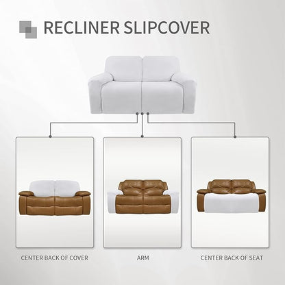 Easy-Going Oversized 6 Pieces Microfiber Stretch Sectional Recliner Loveseat Sofa Slipcover Soft Fitted Fleece 2 Seats Couch Cover Washable Furniture Protector with Elasticity for Kids Pet Snow White