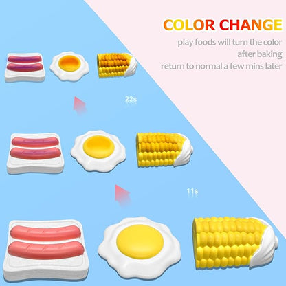 Toy Air Fryer, Play Kitchen Appliances with Music and Light, Pretend Play Food Set for Toddlers, Kids, Kitchen Playset Music & Color Changing Foods, Gift for Boys and Girls 2 3 4 5 Years Old