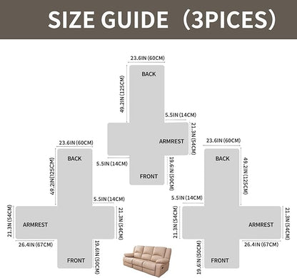 Easehomey Waterproof Recliner Sofa Cover,Non-Slip Reclining Sofa Covers for 3 Seat,Washable Reclining Sofa Cover Furniture Protector with Elastic Straps Pocket for Kids, Pets(Taupe,3Seat)