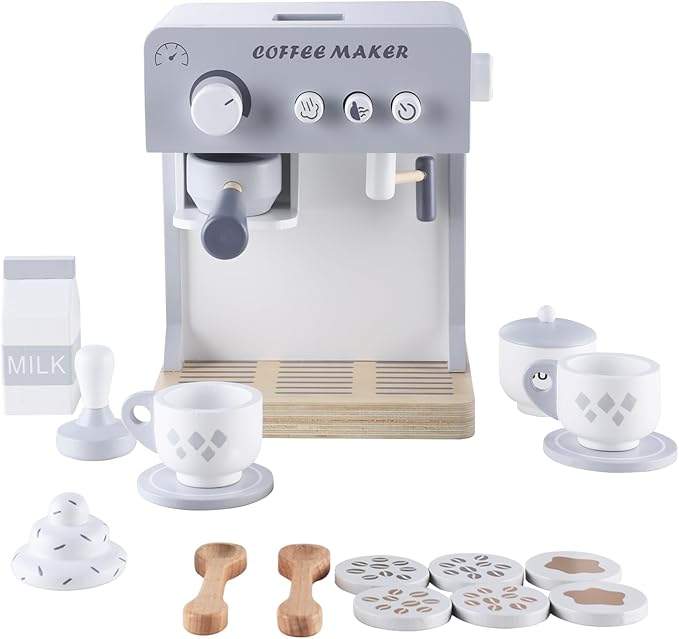 Kids Coffee Maker Toy Espresso Machine Playset, Pretend Play Food Sets for Kids Kitchen, Toddler Play Kitchen Accessories Gift for Girls and Boys