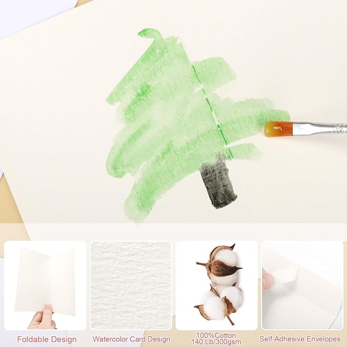 30 Sets Blank Watercolor Cards with Envelopes, 140lb/300GSM Cotton Watercolor Paper Cards, 4 x 6 in Foldable Watercolor Postcards with Envelopes for Greeting Cards Birthday Wedding Invitations