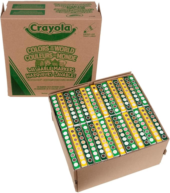 Crayola Colors Of The World Classpack (240 Ct), Bulk Skin Tone Washable Markers, School Supplies For Teachers, Individual Marker Boxes