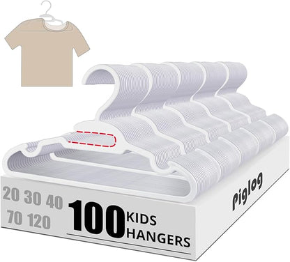 Baby Clothes Hangers, U-Shape 100 Pack Baby Toddler Hangers with Protect Collar Non-Distorting Design from Stretching, 11.4inch Kids Hangers Plastic for Child, Newborn, White