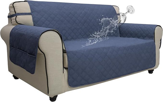 Easy-Going Waterproof Oversized Loveseat Covers Leakproof Couch Cover for 2 Cushion Couch Sofa Cover Washable Sofa Slipcover Non-Slip Furniture Protector with Pocket for Pets (Medium-XL, Navy)