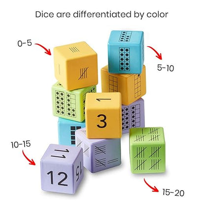 hand2mind Multiple Representation Dice, Large Foam Dice for Classroom, Subitizing Dice, Math Manipulatives Kindergarten, Educational Toys for Elementary Kids, Math Learning Tools (Set of 16)