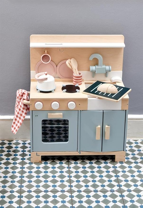 Tender Leaf Toys - Mini Chef Home Kitchen - Wooden Kitchenette Fully Equipped with Accessories for Pretend Cooking - Develops Social, Creative & Imaginative Skills - Learning Role Play - Age 3+