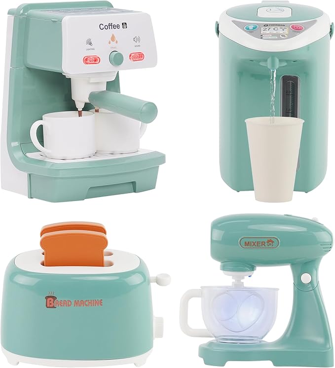Kitchen Appliances for Kids Pretend Play Set Cooking Toys with Coffee Maker, Blender, Mixer, Toaster, Play Food, Utensils Kitchen Accessories Set for Girls Boys Gift