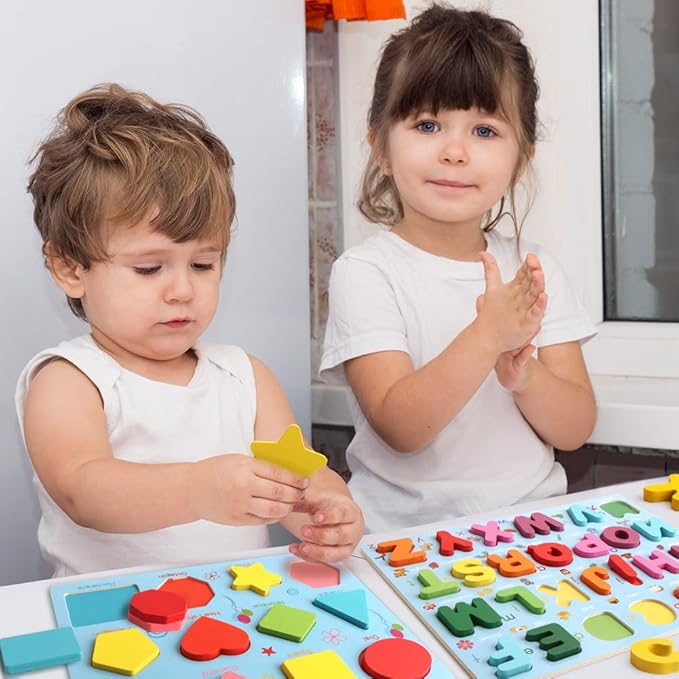 Puzzles for Toddlers, 3 Pack Wooden ABC Alphabet Number Shape Puzzles Toddler Learning Toys for Kids Boys and Girls 2-4, Preschool Educational Toys Gift for Kids Ages 1 2 3 4 5
