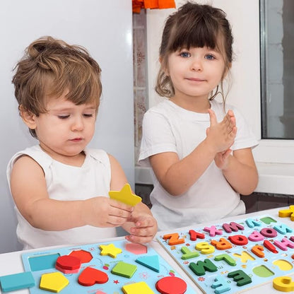 Puzzles for Toddlers, 3 Pack Wooden ABC Alphabet Number Shape Puzzles Toddler Learning Toys for Kids Boys and Girls 2-4, Preschool Educational Toys Gift for Kids Ages 1 2 3 4 5