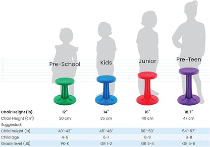 KORE Design Wobble Stool Chair, Girls + Boys Kid Desk Stools, Ergonomic Small Office Chairs, Flexible Seating for Active Kids, ADD/ADHD, Classroom, School, Home, Preschool (12in), Age 4-5 yrs, Blue