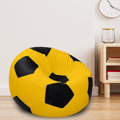 Ample Decor Soccer Bean Bag Cover (Filler Not Included), Leatherette Durable Double Stitched Material Sturdy Zippers, Ideal for Children and Teenagers - Yellow and Black
