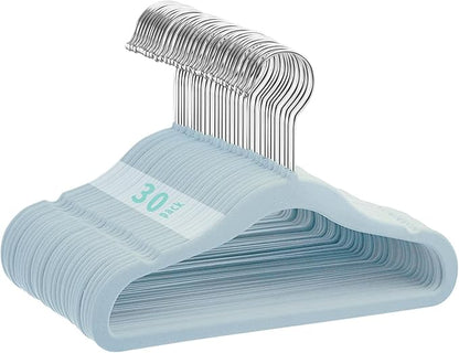 Kids Velvet Hangers 30 Pack, 11 Inch Size Non-Slip Baby Hangers, Space-Saving Nursery Hangers, Perfect Infant/Toddler Clothes Hangers for Daily Use(Blue)