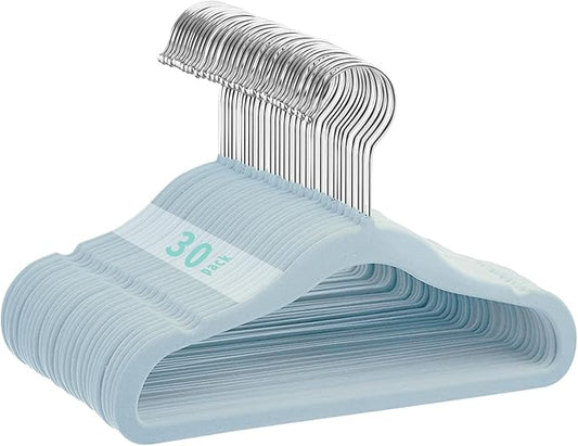 Kids Velvet Hangers 30 Pack, 11 Inch Size Non-Slip Baby Hangers, Space-Saving Nursery Hangers, Perfect Infant/Toddler Clothes Hangers for Daily Use(Blue)