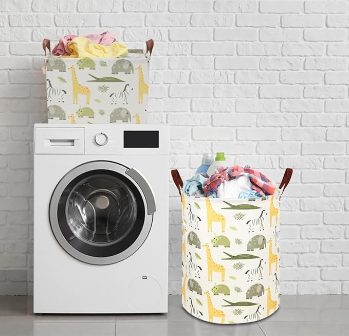 NTAOHAMPER Kids Laundry Hamper, Green Laundry Basket, Baby Nursery Hamper, Waterproof Storage Bin, Clothes Organizer Basket, Room Decor(Green Animal)