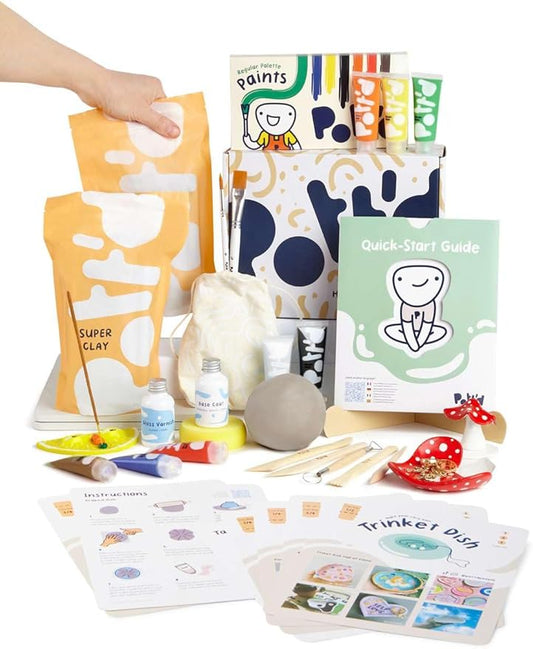 Pott'd Air Dry Clay for Adults. Beginners Home Pottery Kit for Adults. DIY Craft Kit for Adults. Kit Includes: Air-Dry Clay for Adults, Tools, Paints, Brushes, Sealant, How-to-Guides