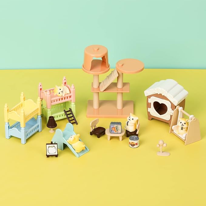 TQQFUN Pet Pretend Play Toys, 33 PCS Hamster Figures Playset Toy, Realistic Detailed Pet Care Center, Hamster Care Role Play Educational Toys, Gift for Kids Toddlers Boys and Girls
