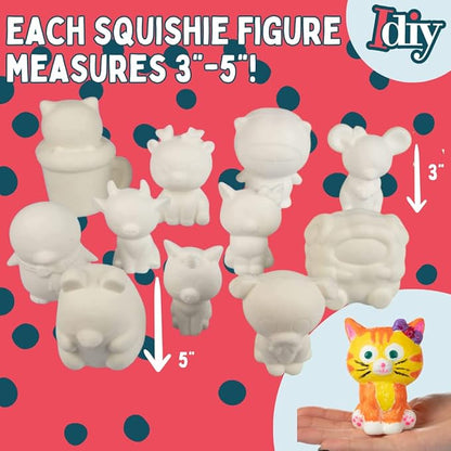 SCS Direct DIY Jumbo Animal Squishies 3.5" -6" (12pc) & Fabric Paint (12 Bottles) Combo Pack- White Kawaii Slow Rising Squishy Toys for Drawing, Painting, Decorating - Scented Stress Relief Craft