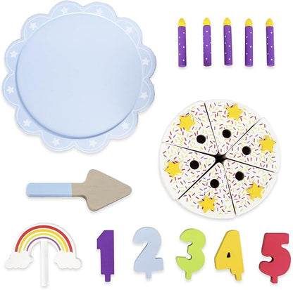 Pretend Play Food for Toddlers 1-3,Wooden Birthday Fake Cake with Candles and Numbers,Tea Party Learning Kitchen Gift Toys for Boys Girls (Rainbow Cake)