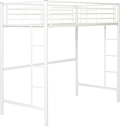 Walker Edison Timothee Urban Industrial Metal Twin over Loft Bunk Bed, Twin Size, White