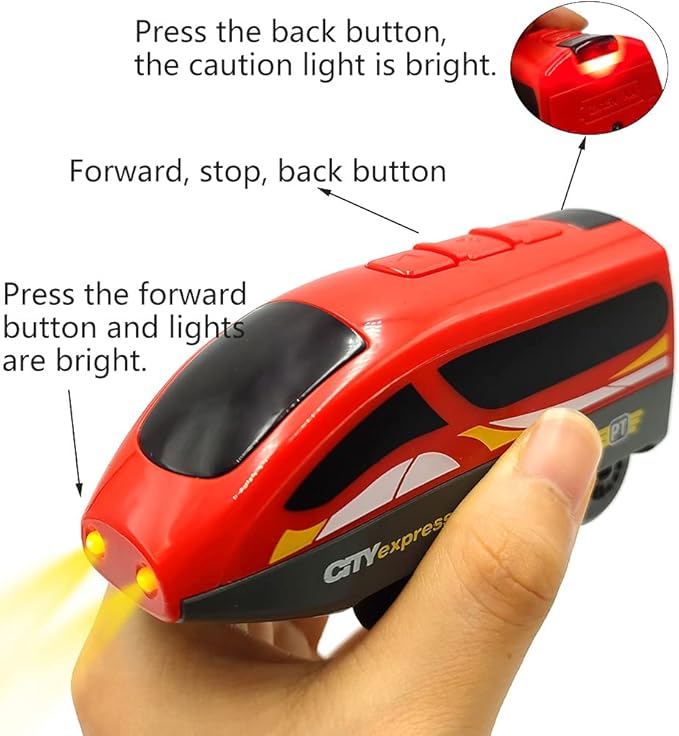 Battery Operated Trains for Wooden Train Track Set Locomotive with Light for Toddlers 3 4 5 Year Old Boys Red High Speed Magnetic Couplings with Passengers(Without Battery)