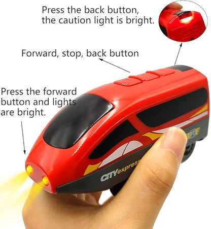 Battery Operated Trains for Wooden Train Track Set Locomotive with Light for Toddlers 3 4 5 Year Old Boys Red High Speed Magnetic Couplings with Passengers(Without Battery)