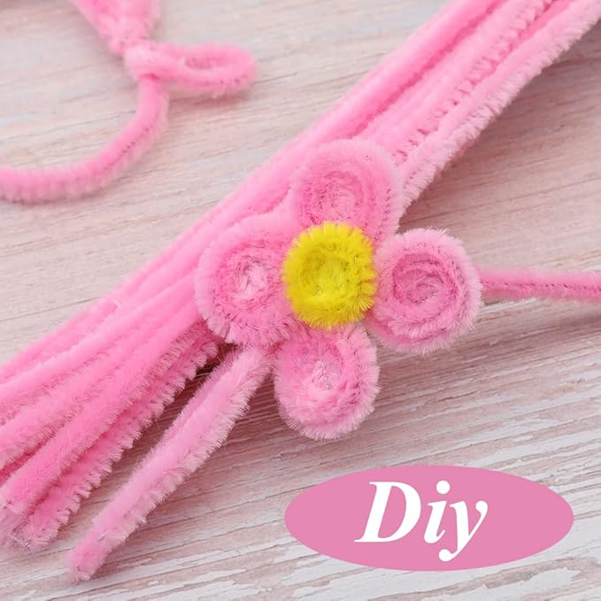 60 Pieces Pink Pipe Cleaners, Christmas Craft Pipe Cleaners,Pipe Cleaners Chenille Stem,Pipe Cleaners Bulk,Art Pipe Cleaners for Creative Home Decoration Supplies Arts and Crafts Project
