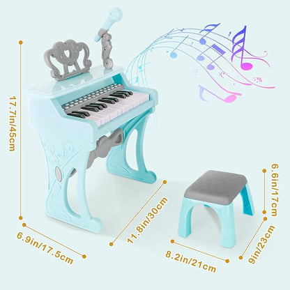deAO Toddler Piano for Girls 3-6 Years - 25 Key Baby Piano Keyboard with Stool & Microphone-22 Songs Educational Musical Toy, Birthday Christmas Girls Gifts (Blue)