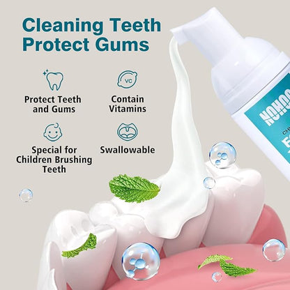 NOHOO Kids Foam Toothpaste with Fruit Flavor,Fluoride Free Natural Formul, Foam Toothpaste for Electric Toothbrush,Suitable for Toddler's Oral Cleaning and Cavity Prevention (2PCS Cantaloupe)