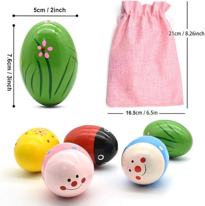 Hayder 5 Pack Wooden Easter Eggs Shakers Maracas Percussion Musical for Party Favors, Classroom Prize Supplies, Basket Stuffers Fillers, Easter Gifts for Children