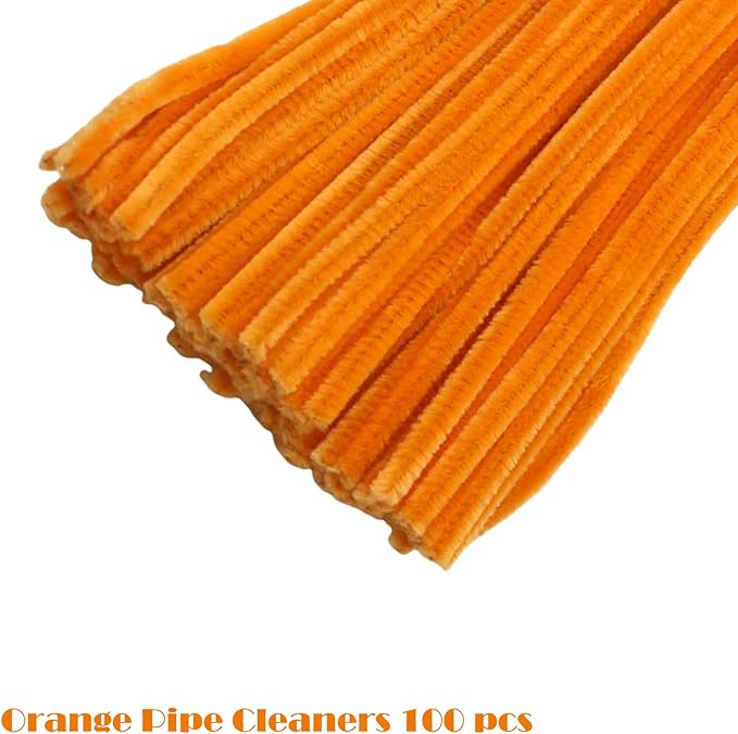 Swpohrat 100 Pieces Orange Pipe Cleaner Craft Set,Thick Fuzzy Chenille Stem Pipe Cleaners for DIY Craft Projects and Decorations